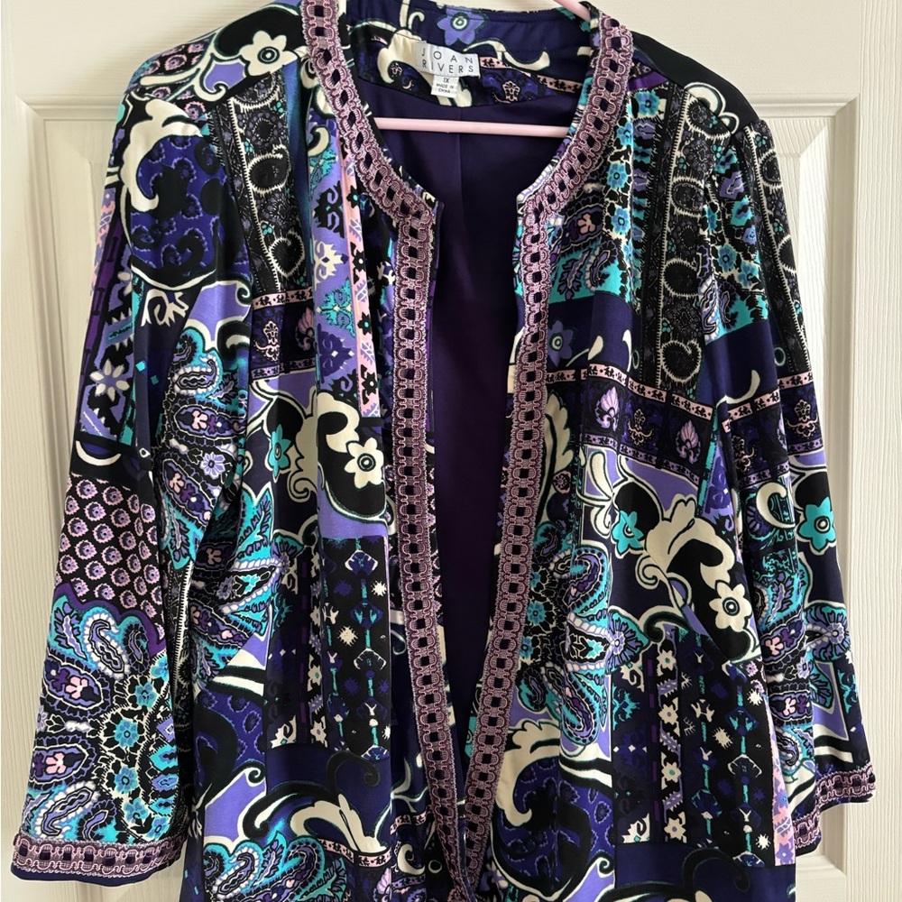 Vintage Jone Rivers Embellished Trim Open Front Cardigan